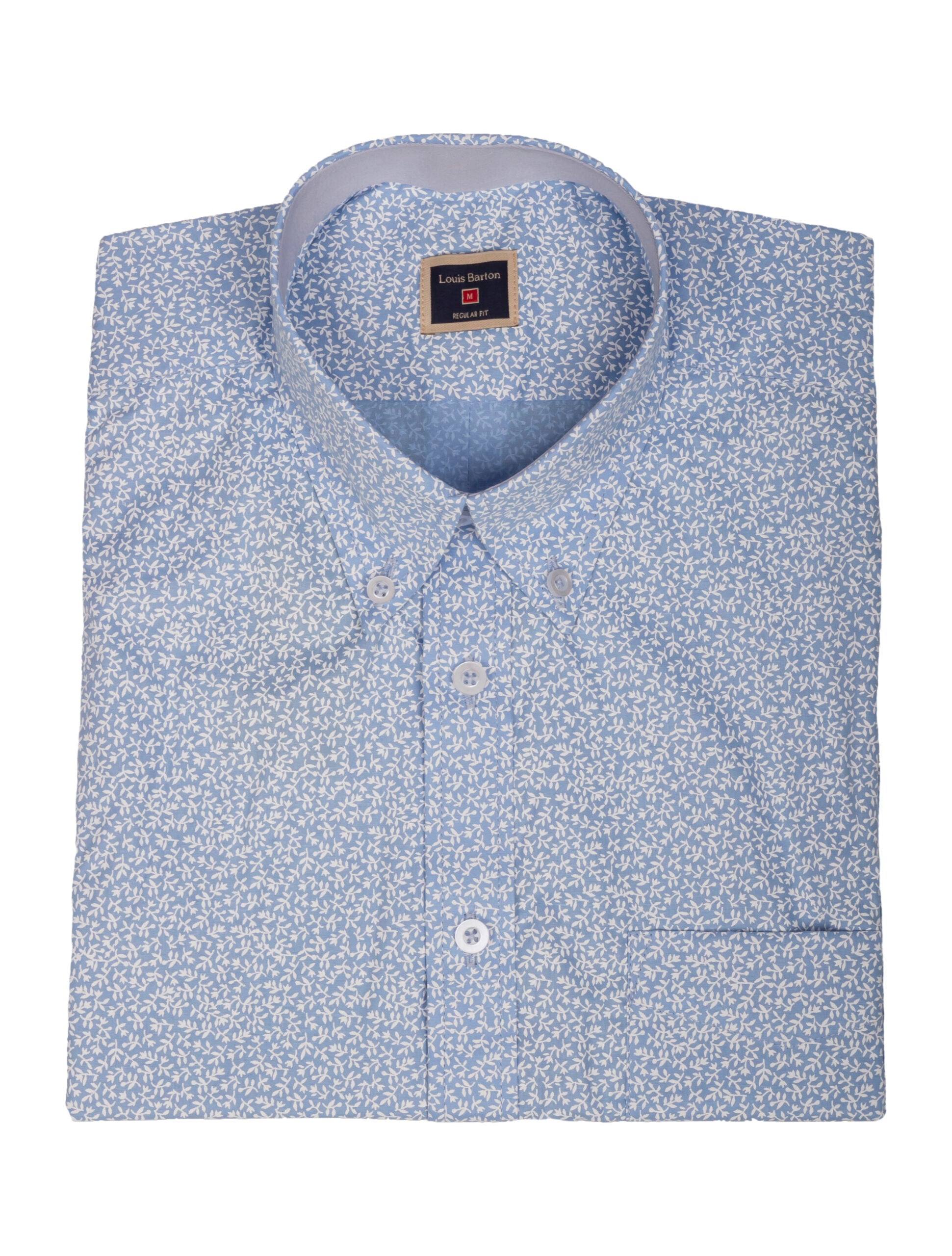 Camisa Manga Corta Azul Print Flores Blancas - Moldería informal