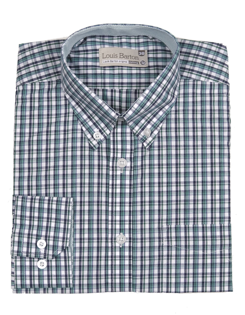 Camisa Manga Larga Cuadros Blancos Verdes y Azules - Moldería informal