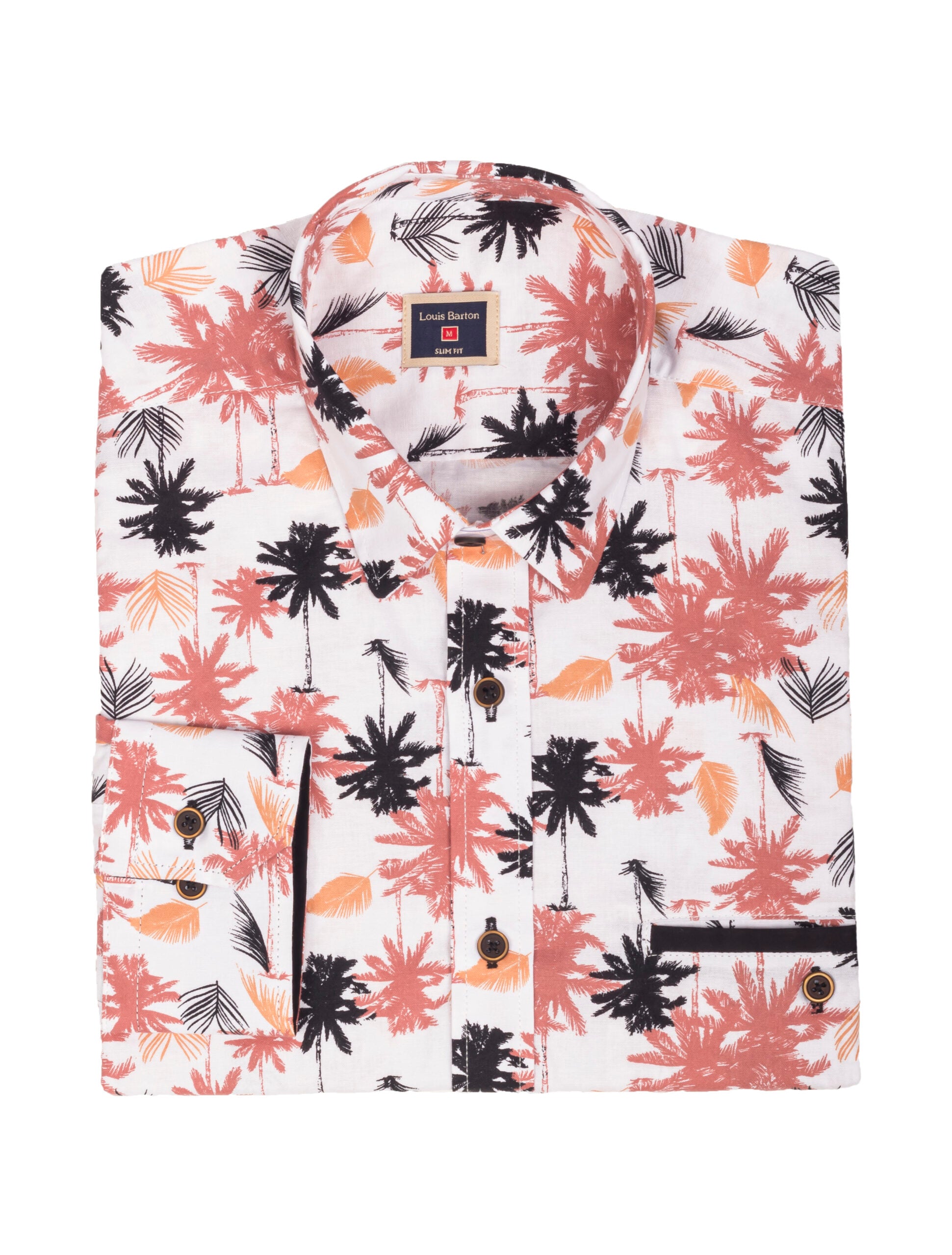 Camisa Manga Larga Print Palmas Negras y Terracota - Moldería slim