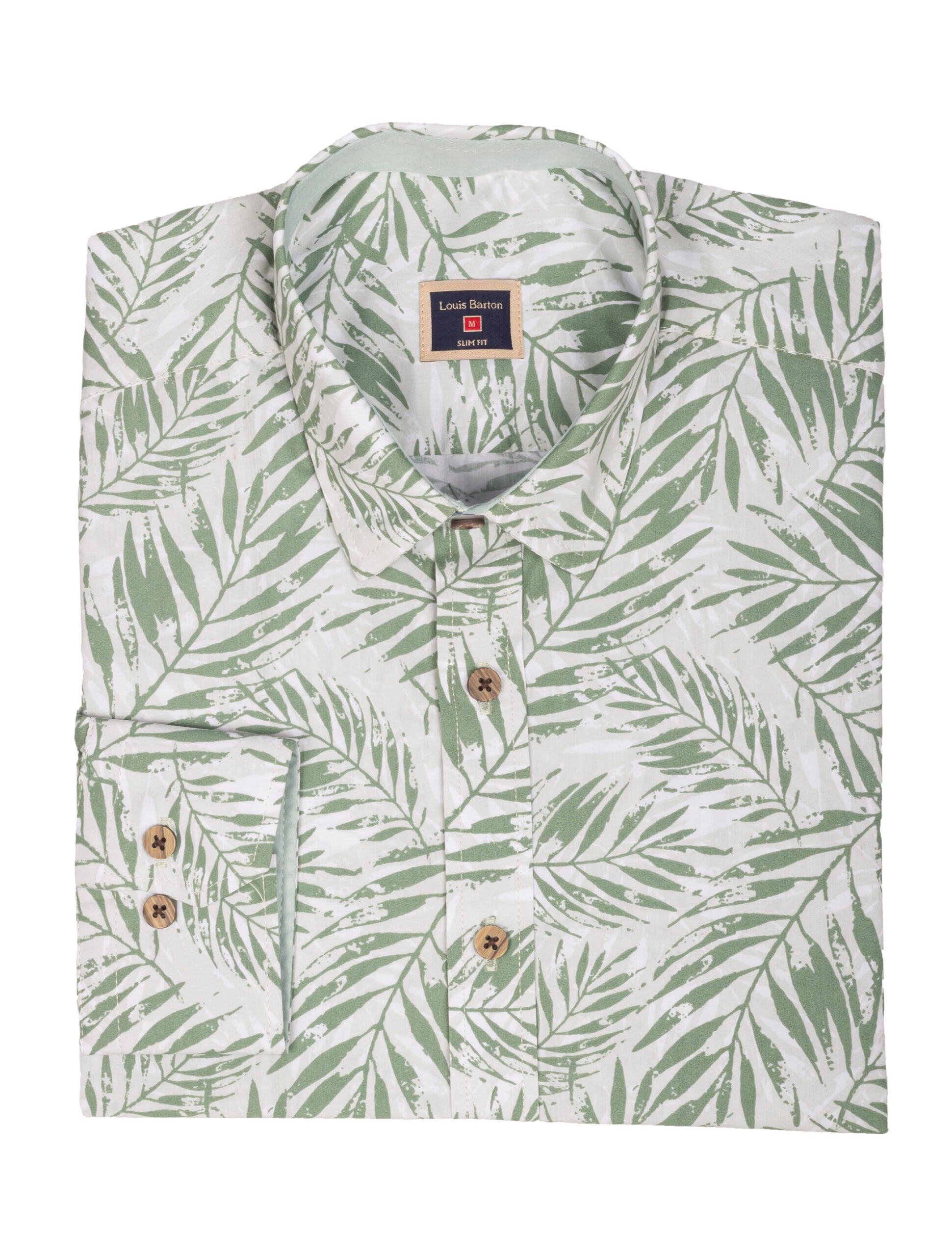 Camisa Manga Larga Estampado Hojas Verdes - Moldería slim