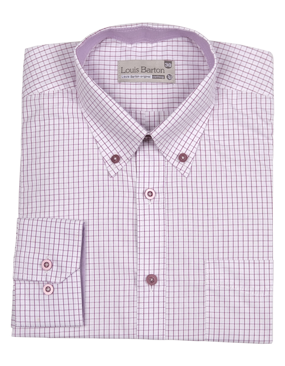 Camisa Manga Larga Blanca Cuadros Lila - Moldería informal