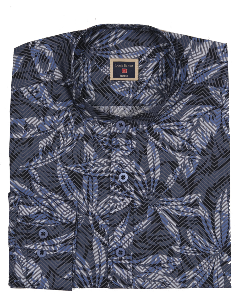 Camisa Manga Larga Cuello Neru Estampado Hojas Azules - Moldería slim