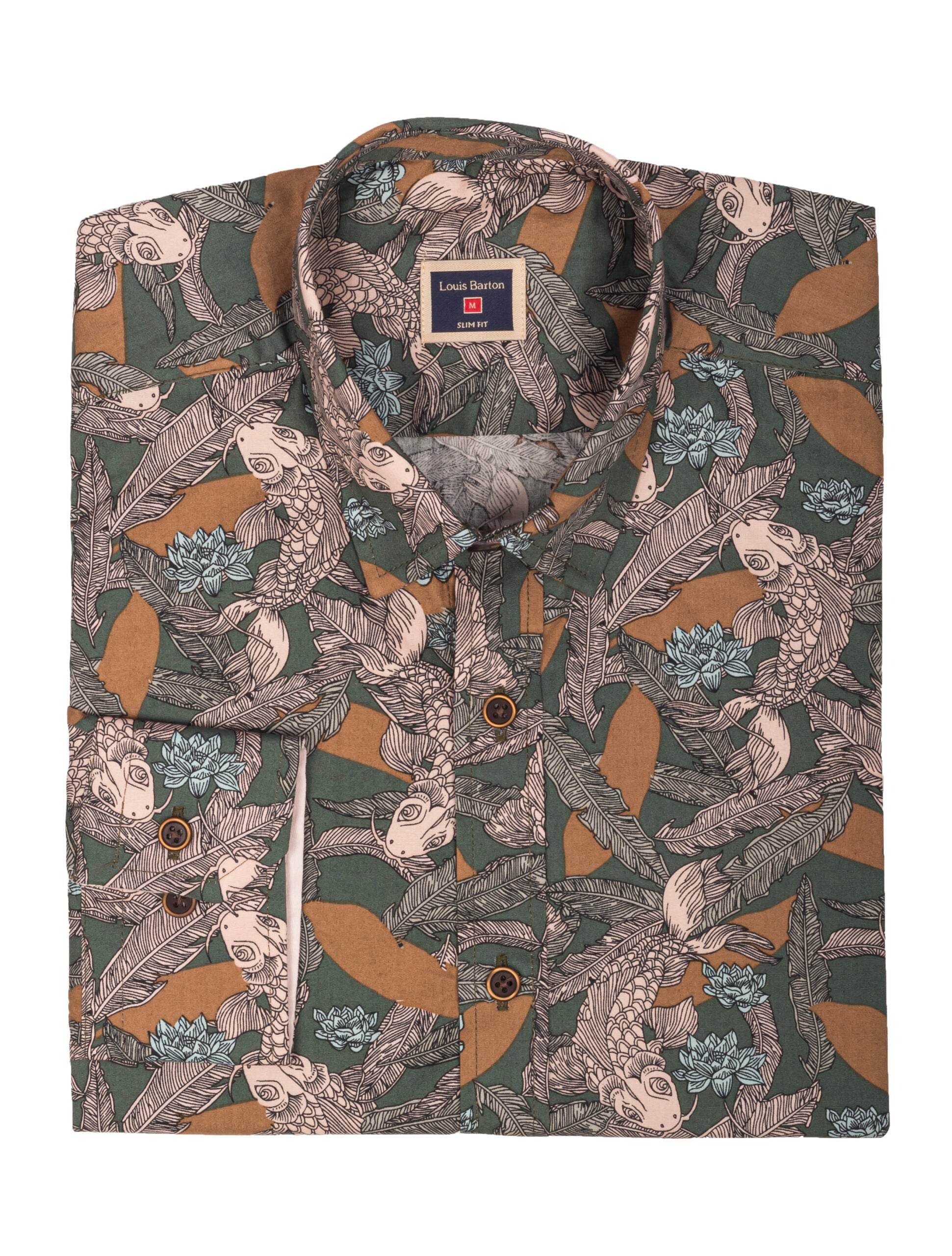 Camisa Manga Larga Estampados Peces Verdes - Moldería slim