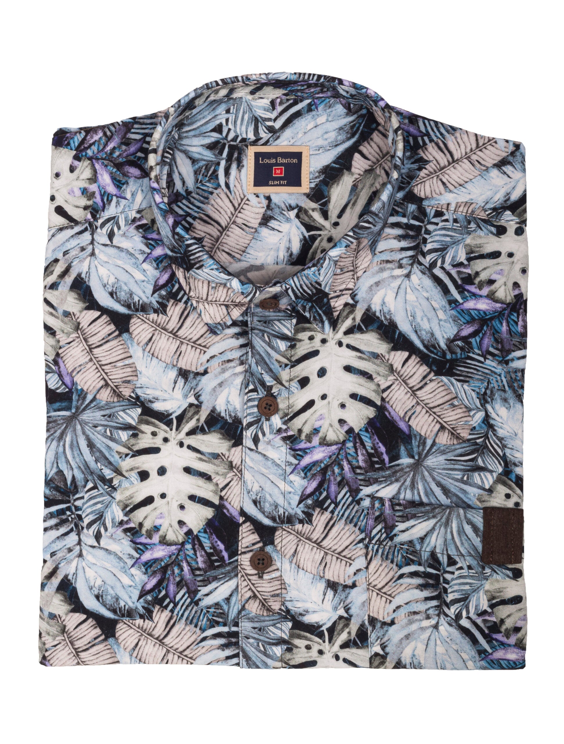 Camisa Manga Corta en Chalis, Estampado Flores - Moldería slim