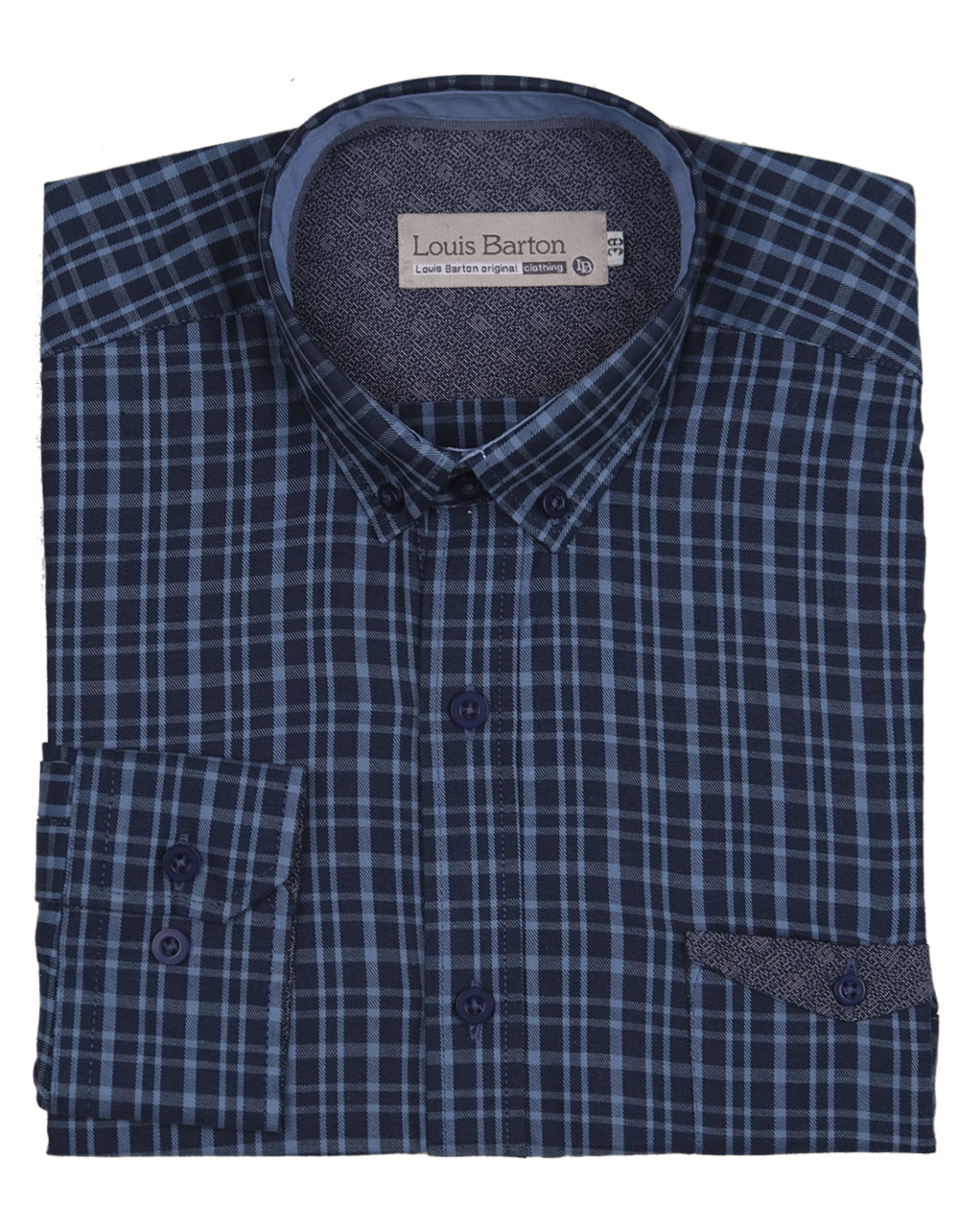 Camisa Manga Larga Cuadros Azul Oscuro y Claro - Moldería slim