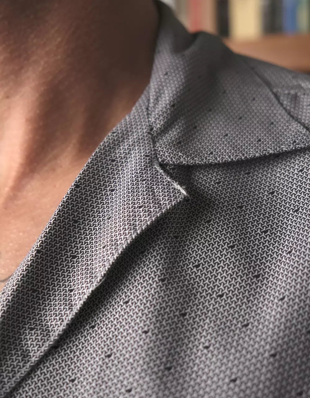 Pijama Manga Larga Gris Estampado Geométrico Puntos Negros