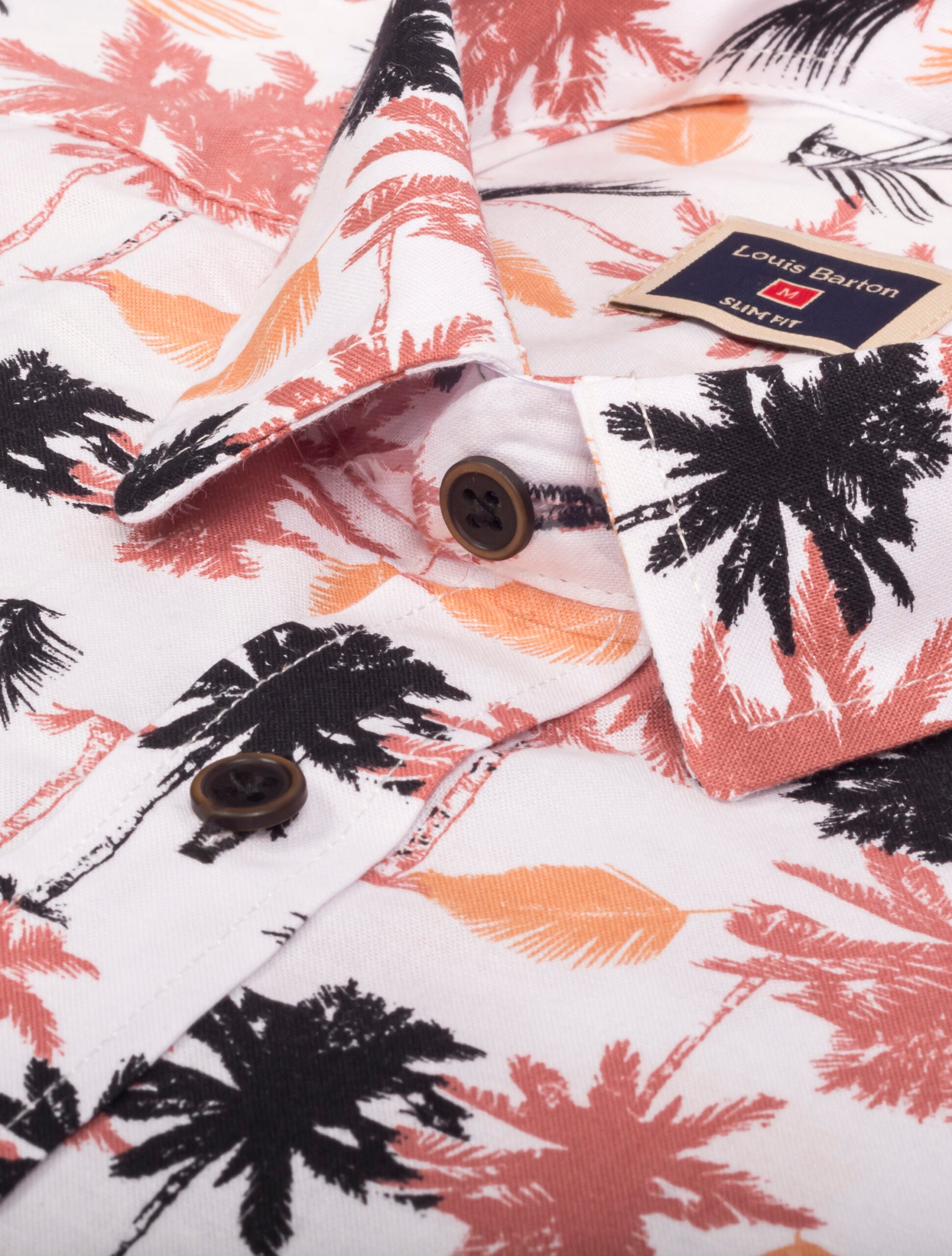 Camisa Manga Larga Print Palmas Negras y Terracota - Moldería slim