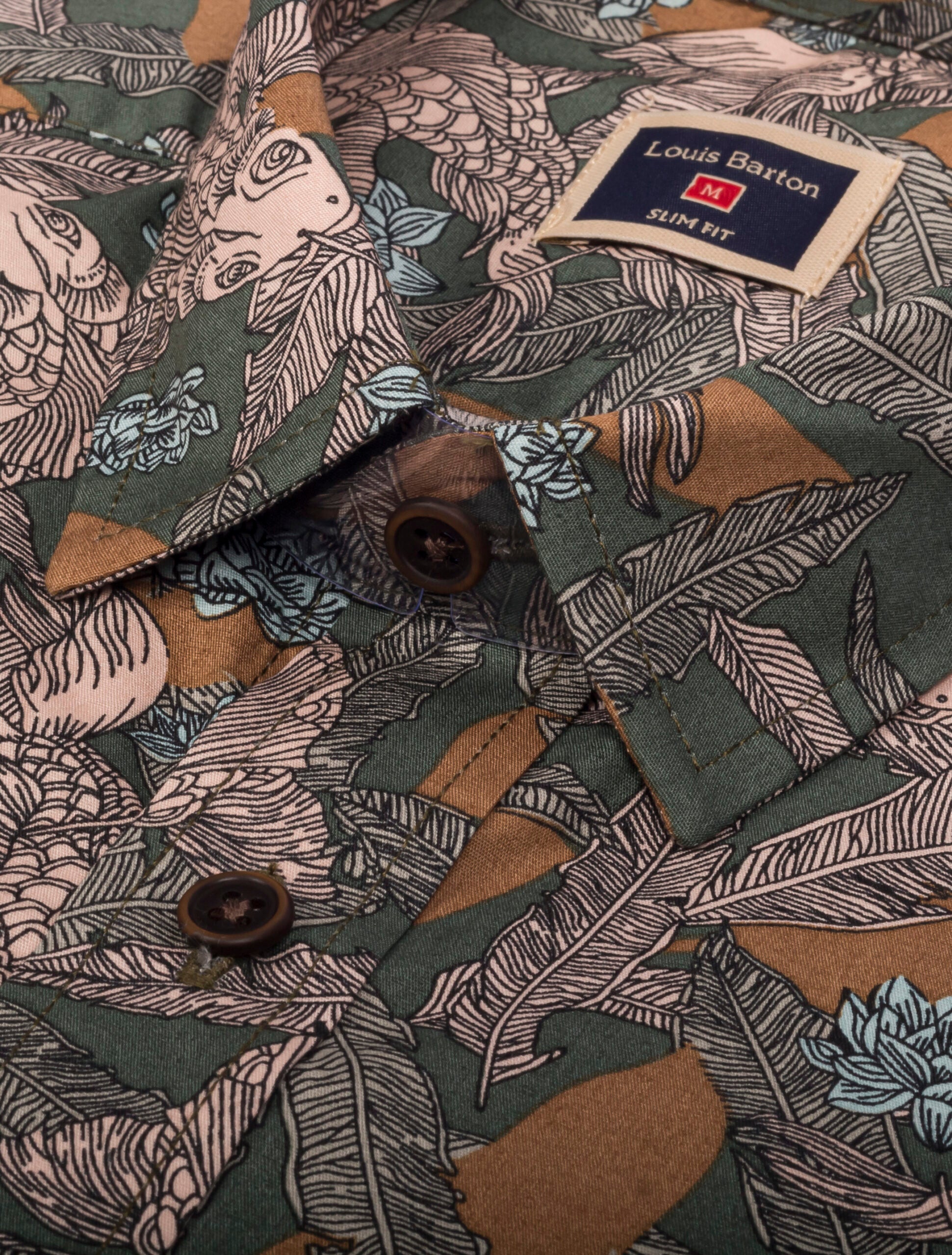 Camisa Manga Larga Estampados Peces Verdes - Moldería slim