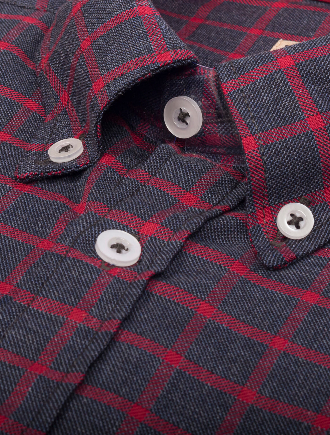 Camisa de Cuadros Azul Rayas Rojas Manga Larga - Moldería informal