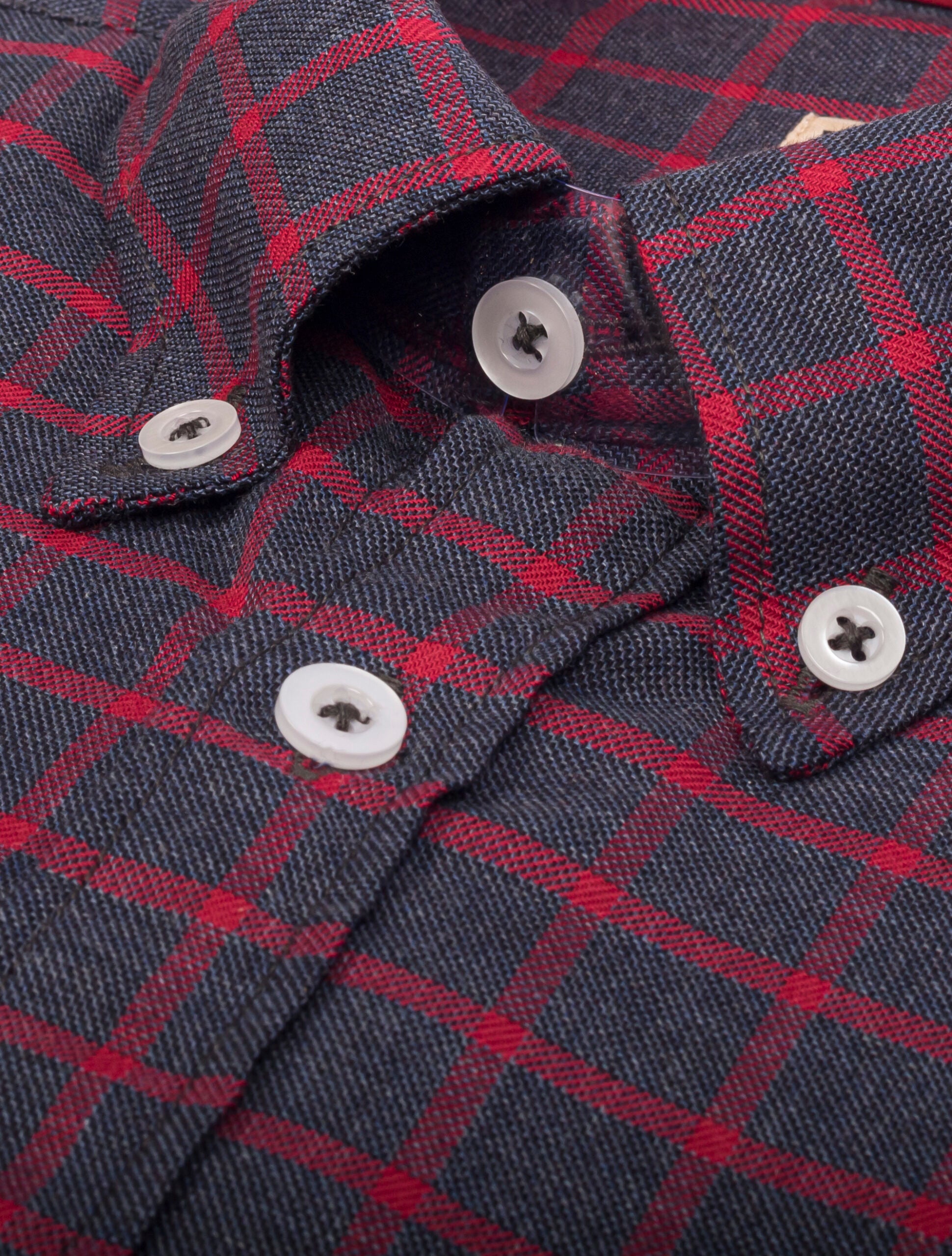 Camisa de Cuadros Azul Rayas Rojas Manga Larga - Moldería informal