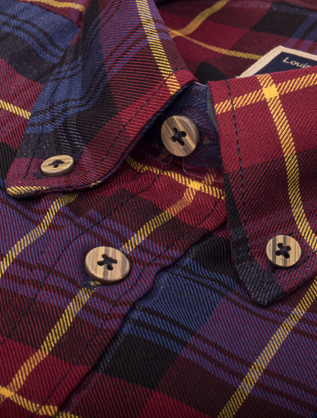 Camisa Manga Larga Vino Tinto Cuadros Negros Y Rayas Amarillas - Moldería informal