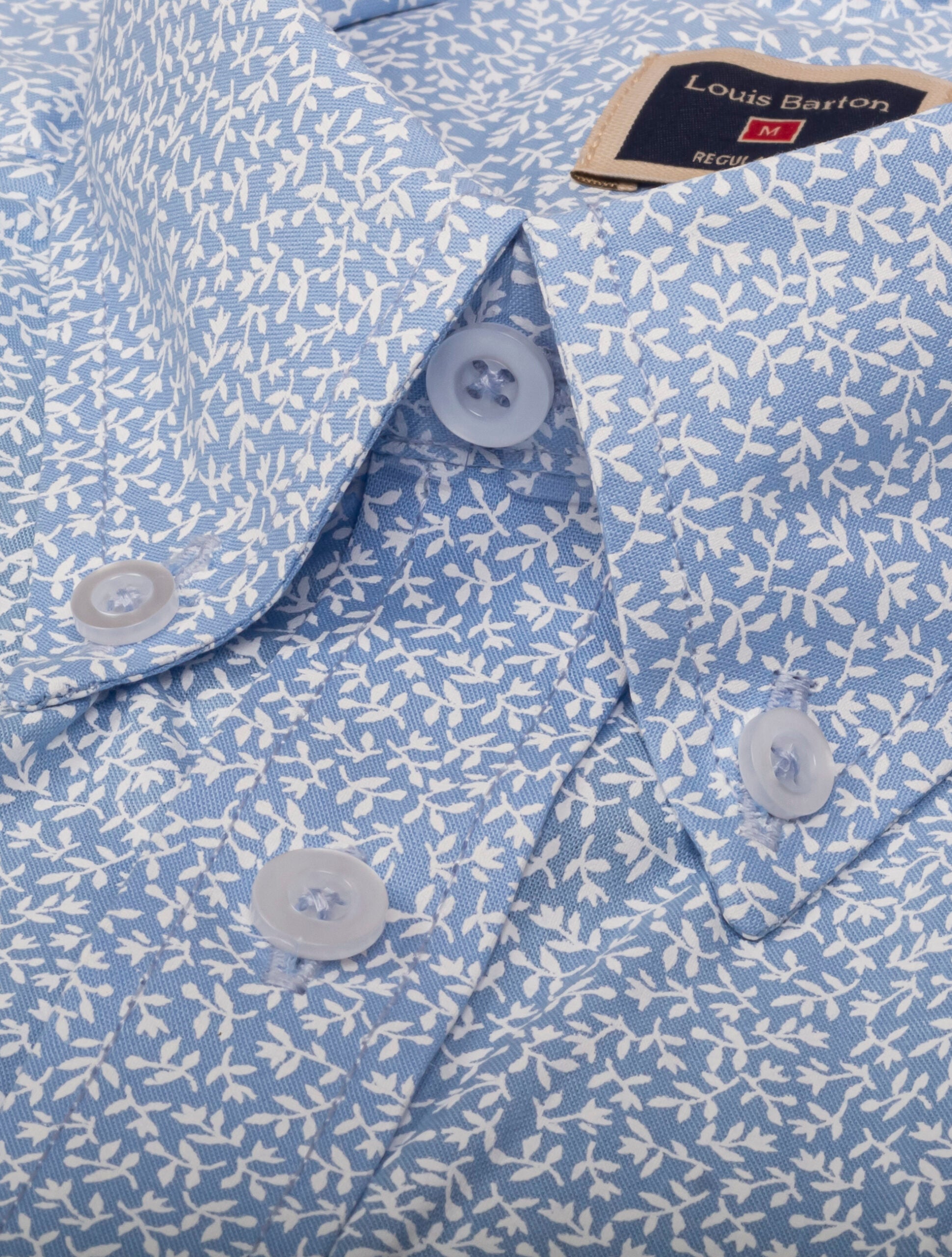 Camisa Manga Corta Azul Print Flores Blancas - Moldería informal
