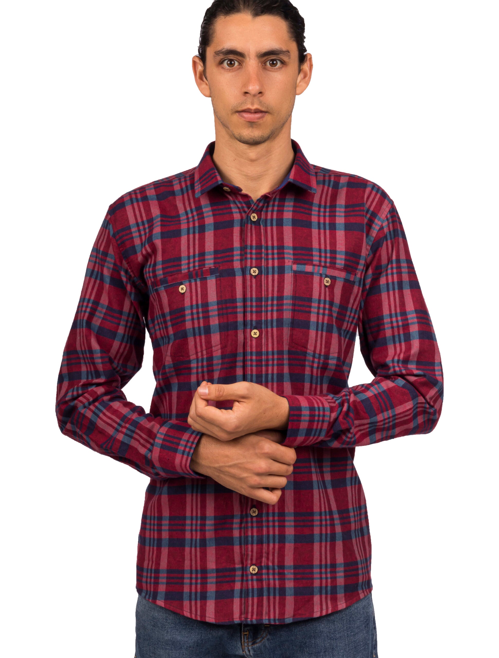 Leñadora Roja y Azul Manga Larga - Moldería informal