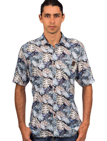 Camisa Manga Corta en Chalis, Estampado Flores - Moldería slim