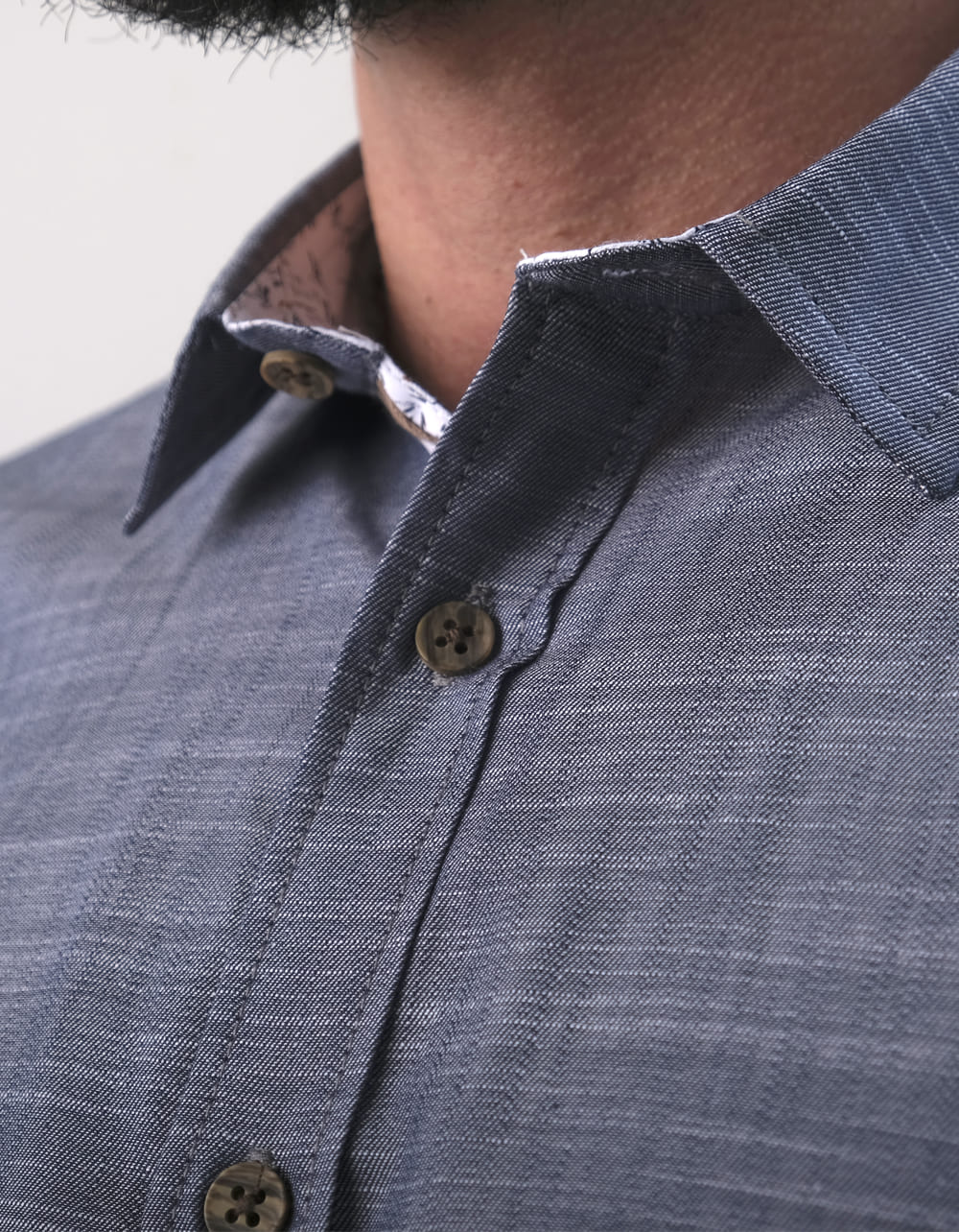 Camisa Manga Larga Azul Grisáceo Con Charretera - Moldería slim
