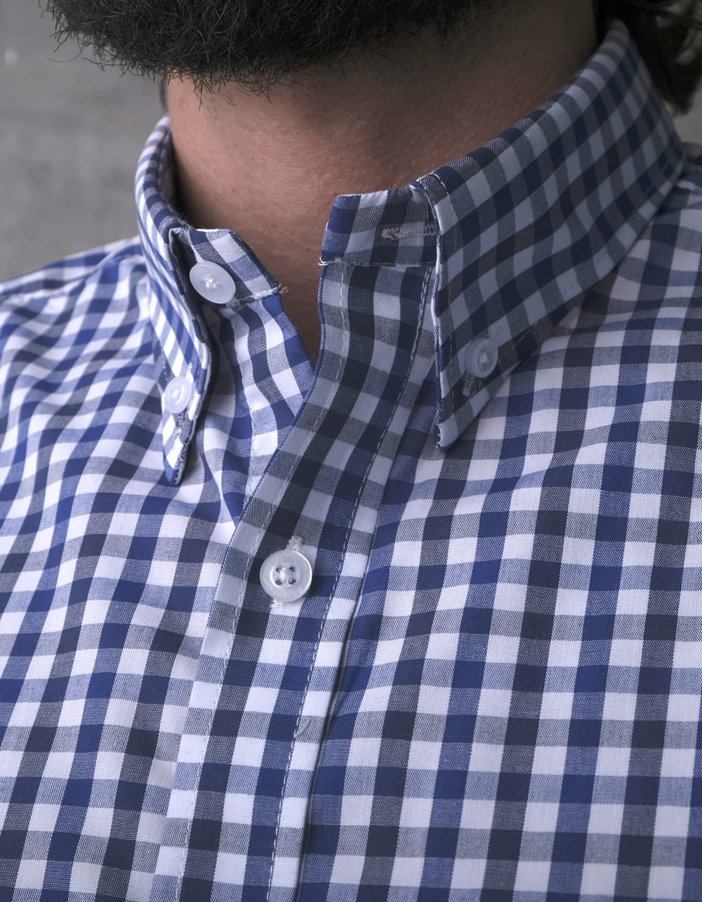 Camisa Manga Corta Cuadros Azul Oscuro Y Blanco  - Moldería clásica