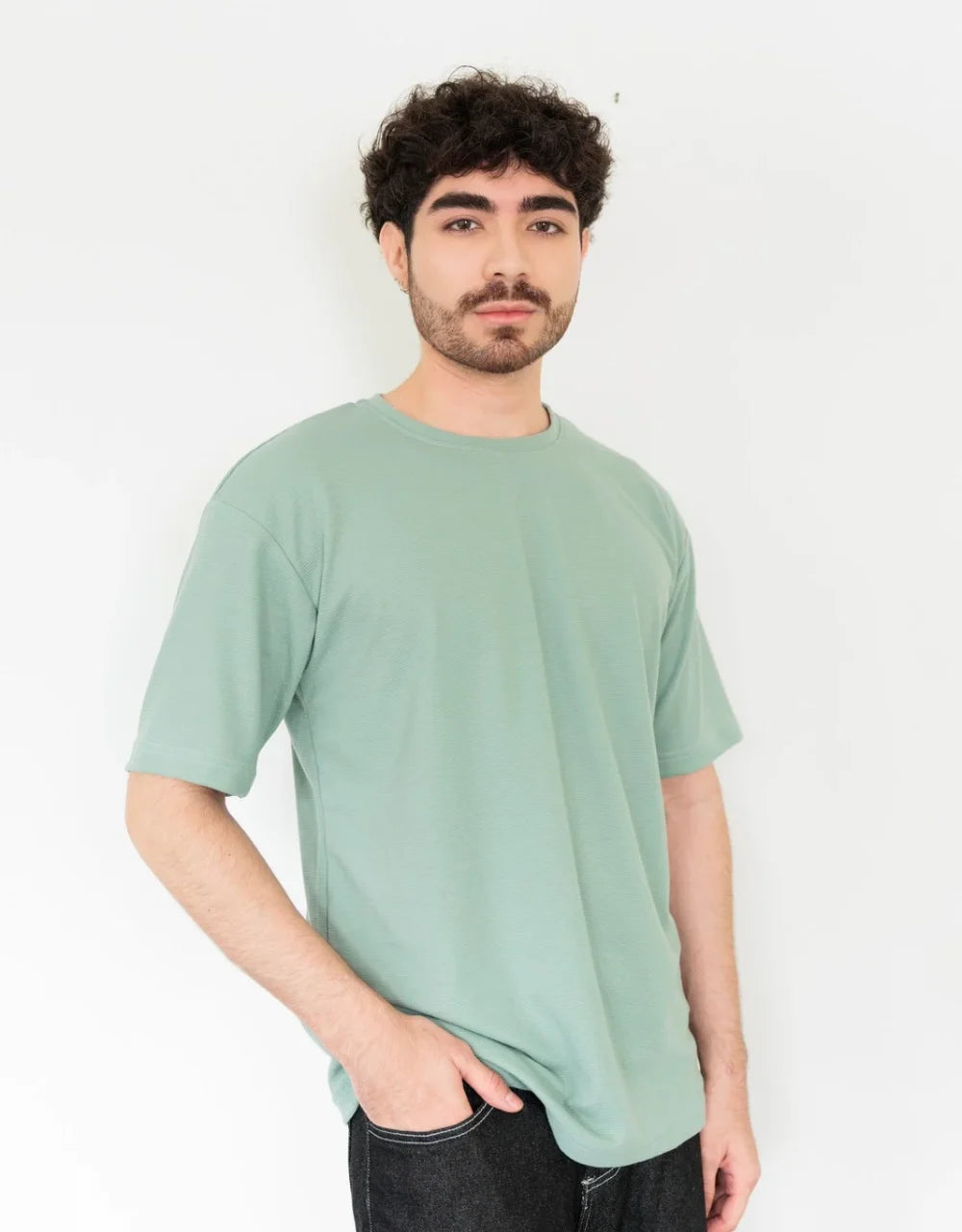 Camiseta Oversize Verde Menta Textura Rayas