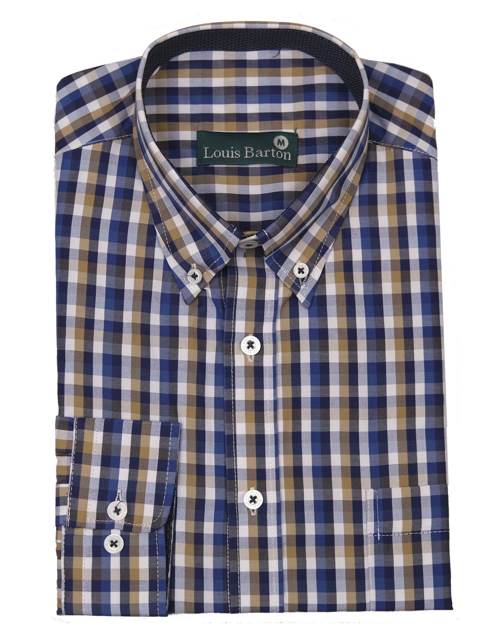 Camisa Manga Larga Cuadros Azul Amarillo y Blanco - Moldería clásica