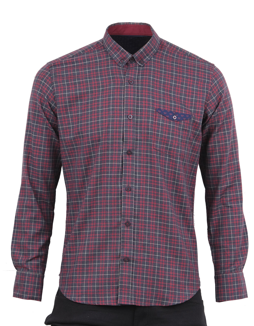 Camisa Manga Larga Cuadros Azules y Rojos - Moldería slim