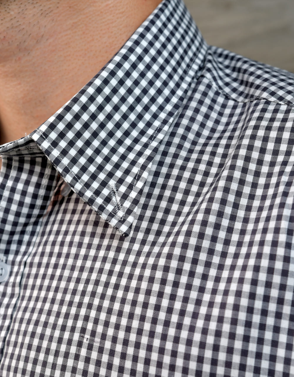 Camisa Manga Corta Cuadros Medianos Negros y Blancos - Moldería clásica