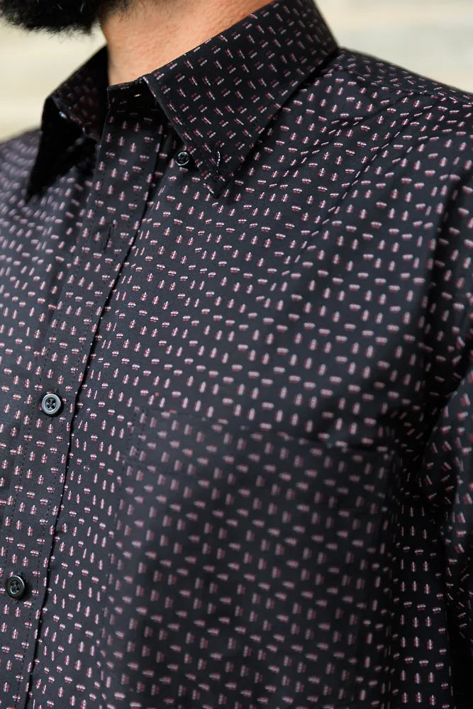 Camisa Manga Corta Negra Estampado Puntos - Mordería clásica