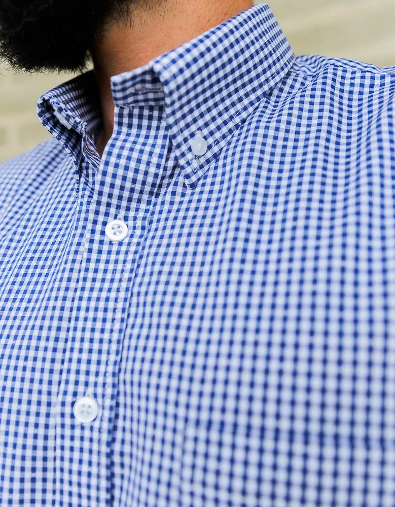 Camisa Manga Corta Cuadros Azul y Blanco- Mordería clásica