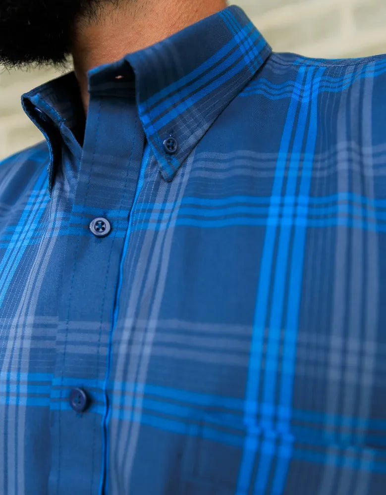 Camisa Manga Larga Cuadros Azules - Moldería Informal