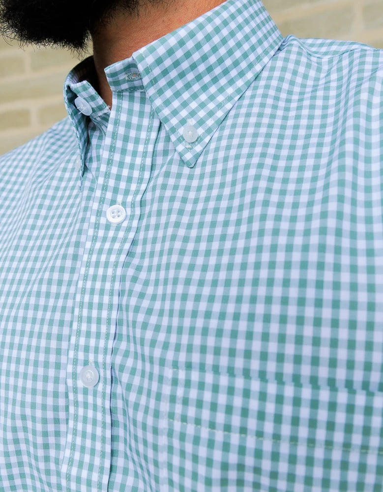 Camisa Manga Corta Cuadros Verdes Y Blancos - Mordería clásica