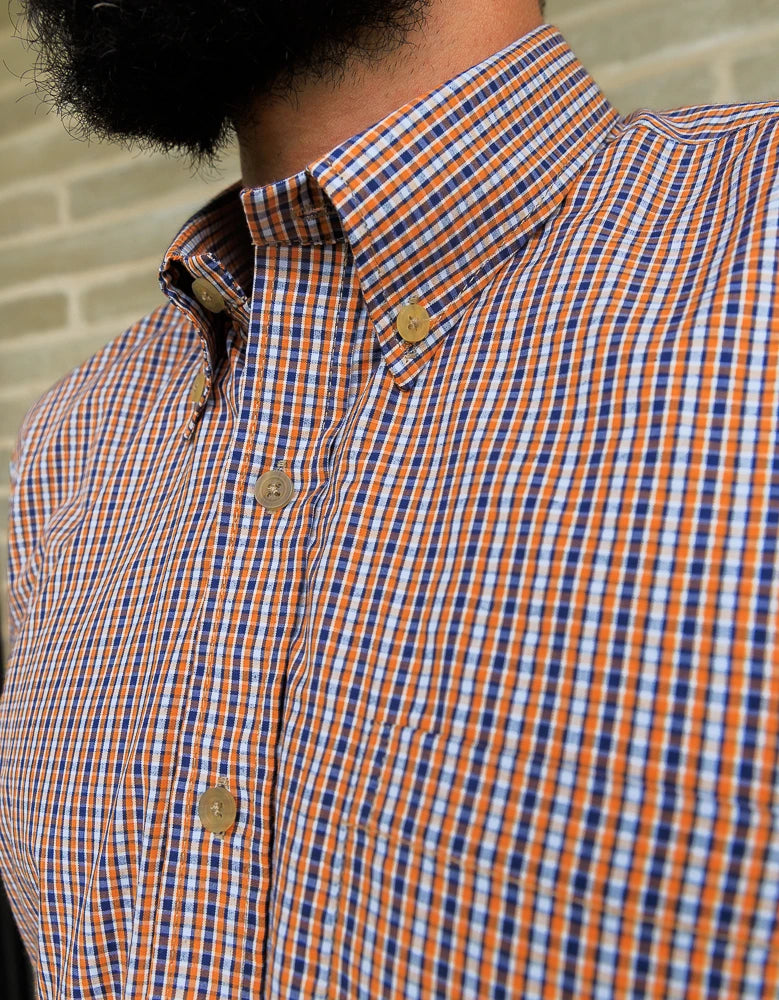 Camisa Manga Larga Cuadros Naranja y Azul - Moldería slim